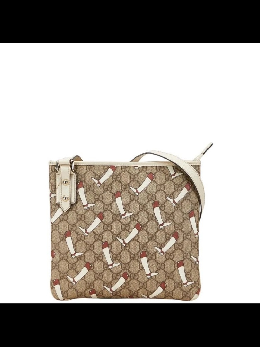 Gucci Beige GG Supreme Canvas Crossbody with Lipstick Print